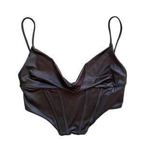 ASOS Luxe Black Wet Effect Draped Cowl Corset Crop Top Size 4